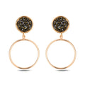 Yellow Gold Plated Sterling Silver 925 Black Druzy Stud Drop Earrings "Noir"