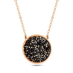 Yellow Gold Plated Sterling Silver 925 Black Druzy Circle Pendant Necklace "Noir"