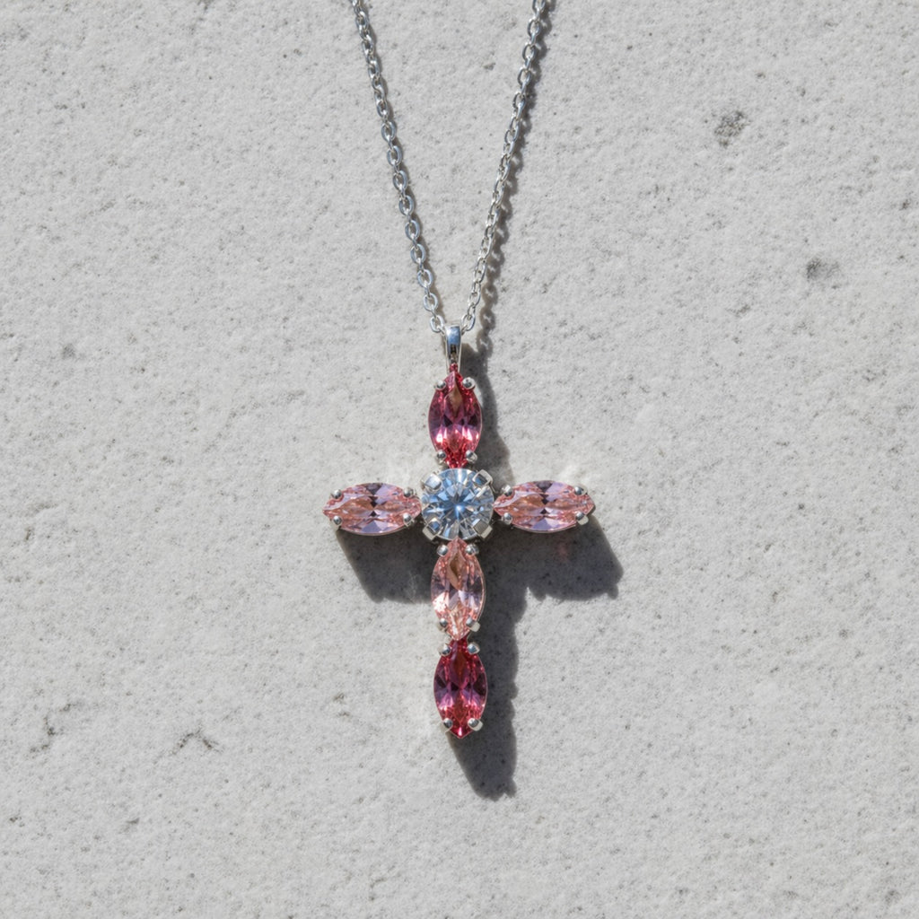 Halskette mit Anhänger „Rosie“, Sterling-Silber 925, Kreuz, Swarovski Kristall