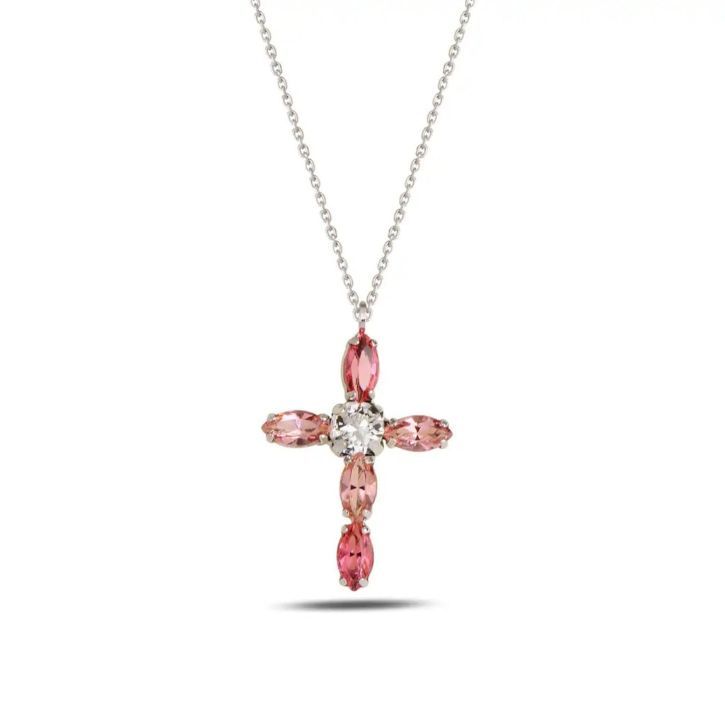 Halskette mit Anhänger „Rosie“, Sterling-Silber 925, Kreuz, Swarovski Kristall