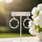 Sterling Silver 925 Twisted Hoop Swarovski Crystal Stud Drop Earrings "Helix"