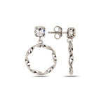 Sterling Silver 925 Twisted Hoop Swarovski Crystal Stud Drop Earrings "Helix"