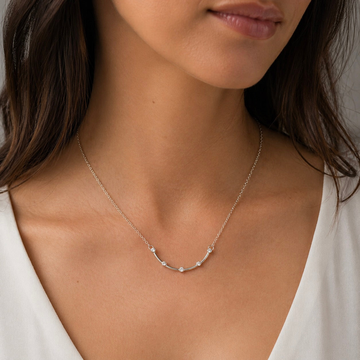 Sterling Silver 925 Arch Pendant Swarovski Crystals Necklace "Grin"