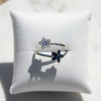 Sterling Silver 925 Double Stars Swarovski Crystal Adjustable Wrap Ring "Polaris"