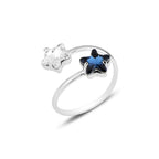 Sterling Silver 925 Double Stars Swarovski Crystal Adjustable Wrap Ring "Polaris"
