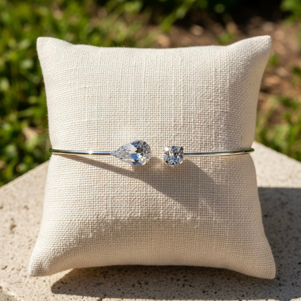 Sterling Silver 925 Swarovski Crystal Cuff Bracelet "Toi et Moi"