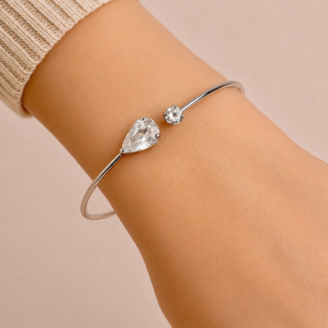 Sterling Silver 925 Swarovski Crystal Cuff Bracelet "Toi et Moi"