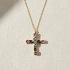 Yellow Gold Plated Sterling Silver 925 Cross Pendant Swarovski Crystal Necklace "Prism"