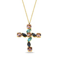 Yellow Gold Plated Sterling Silver 925 Cross Pendant Swarovski Crystal Necklace "Prism"