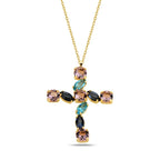 Yellow Gold Plated Sterling Silver 925 Cross Pendant Swarovski Crystal Necklace "Prism"