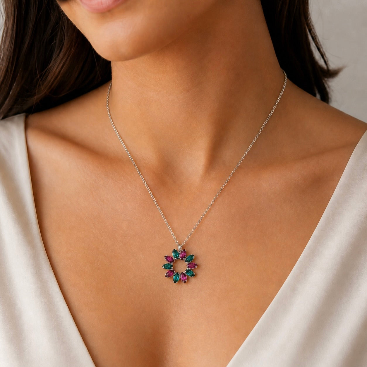Sterling Silver 925 Pendant Swarovski Crystal Necklace "Eclipse"