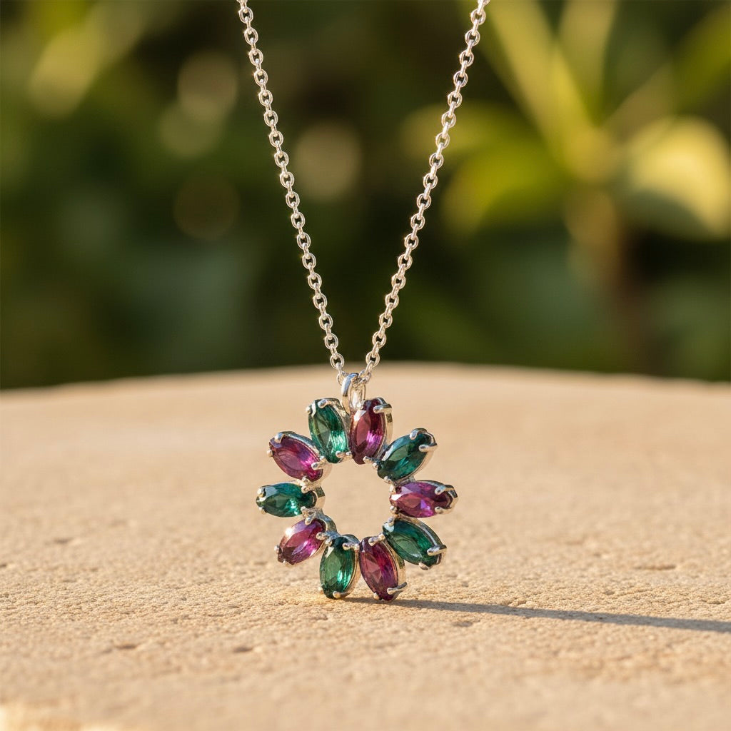 Sterling Silver 925 Pendant Swarovski Crystal Necklace "Eclipse"