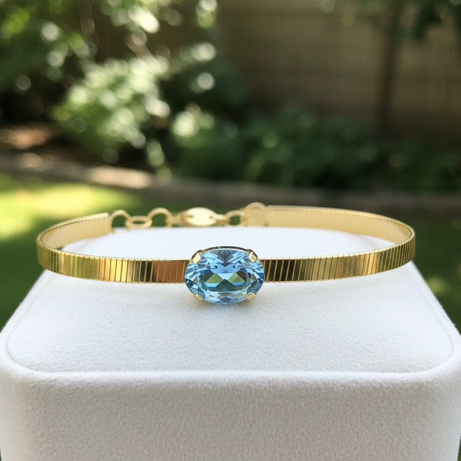 Yellow Gold Plated 925 Sterling Silver Swarovski Crystal Bracelet "Azure"
