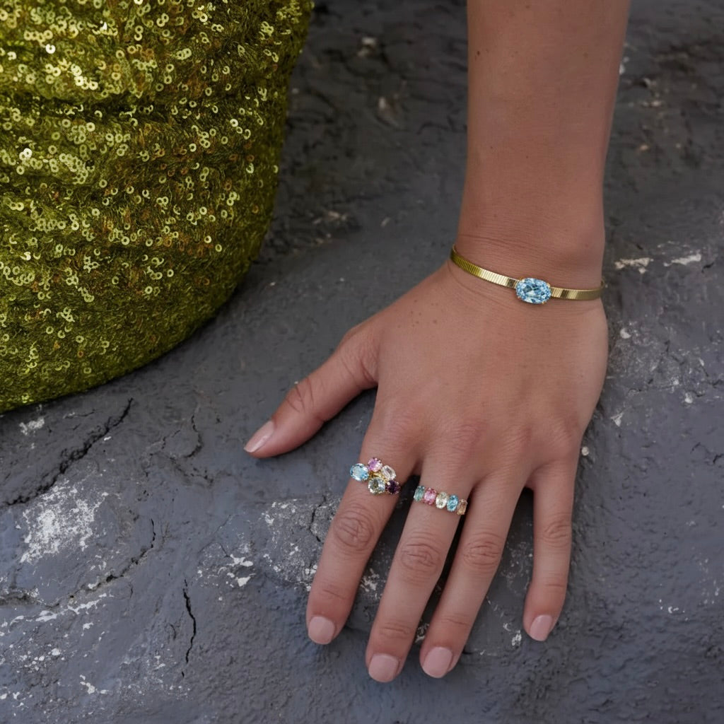 Yellow Gold Plated 925 Sterling Silver Swarovski Crystal Bracelet "Azure"