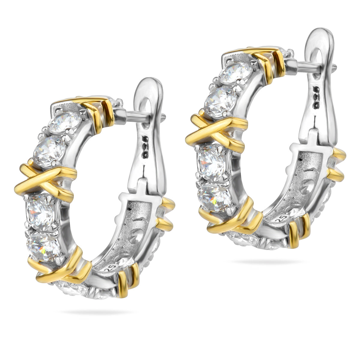 Sterling Silver 925 CZ Hoop Yellow Gold Plated Earrings "Belle"