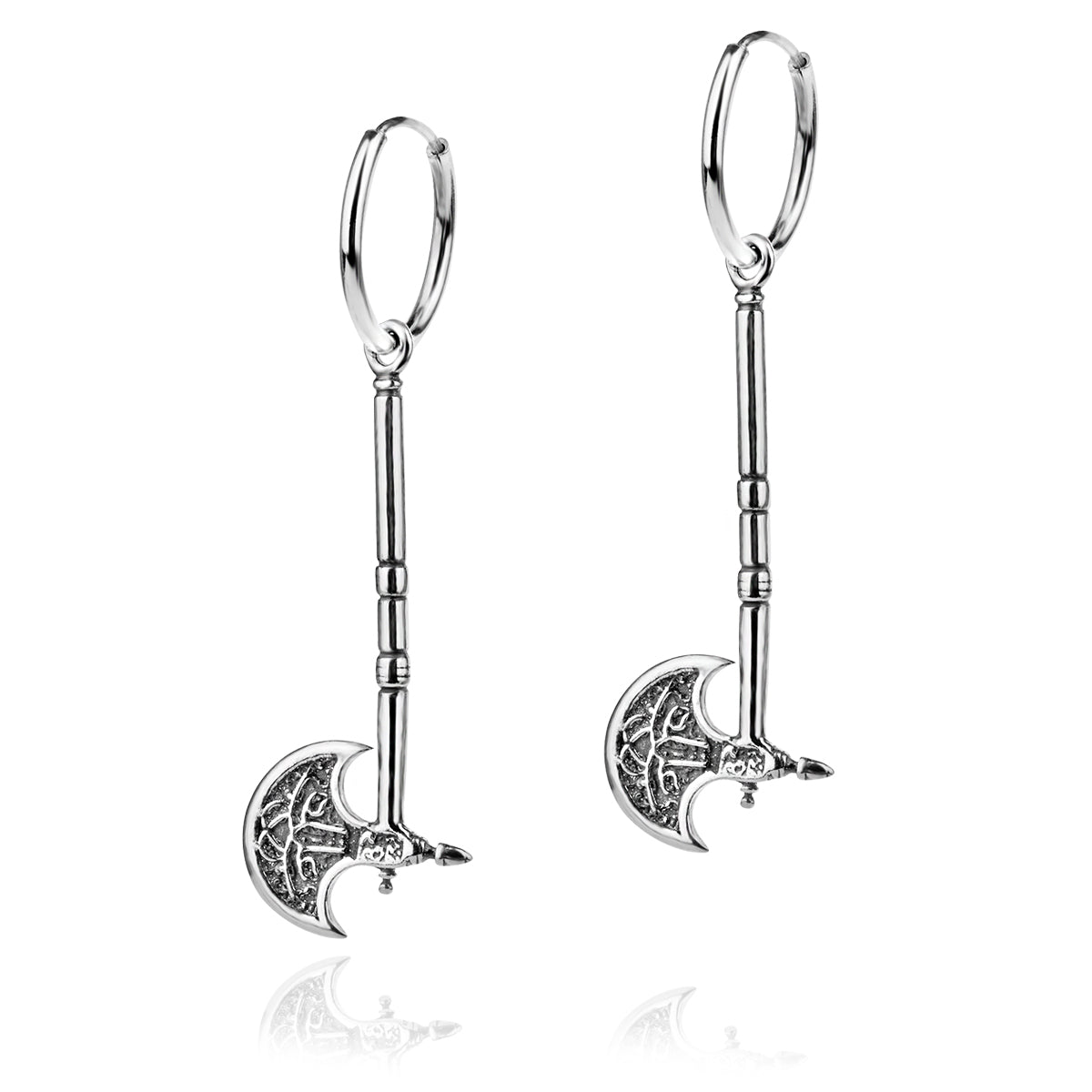 Sterling Silver 925 Viking Axe Hoop Earrings "Nord"