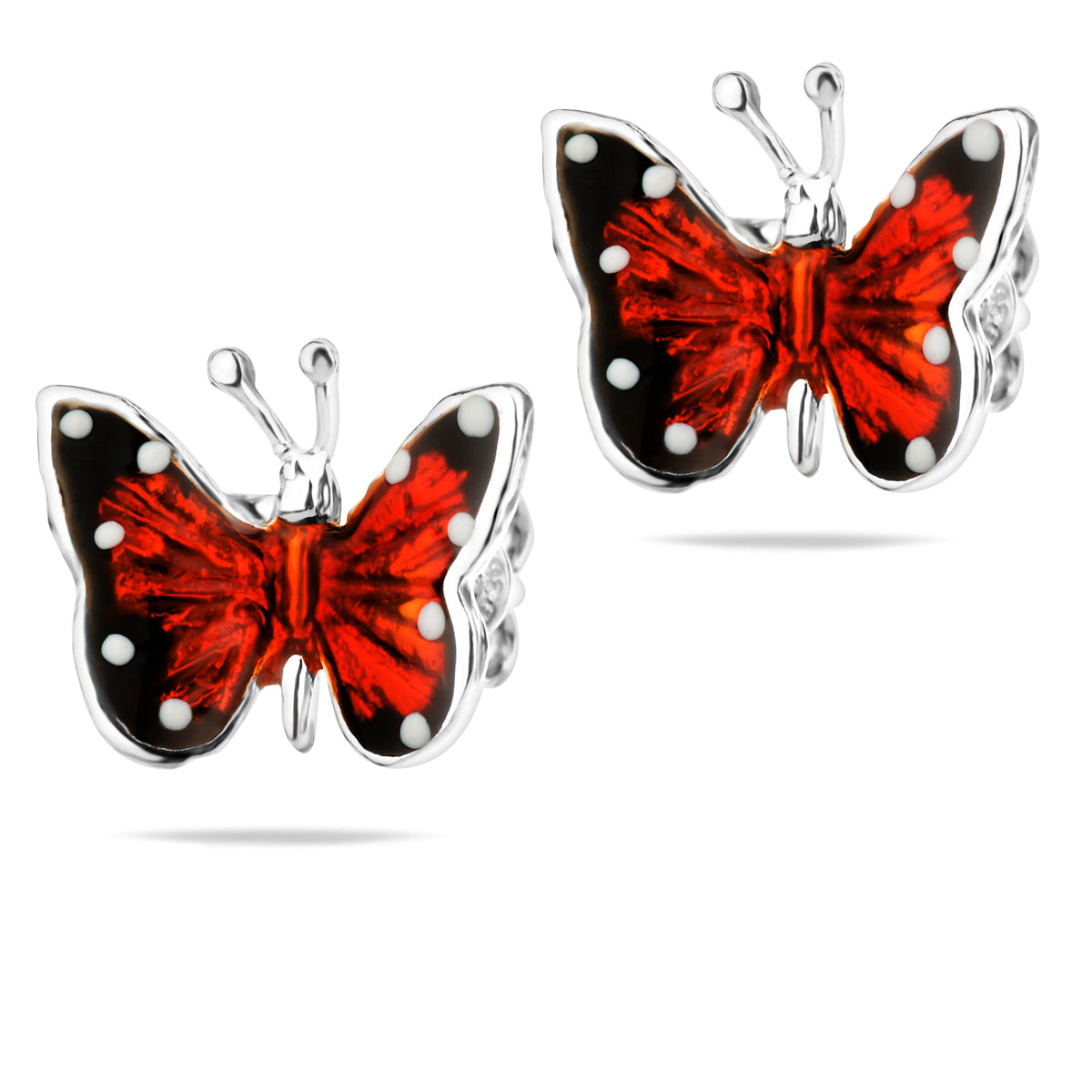 Sterling Silver 925 Red Enamel Butterfly Stud Earrings "Azalea"