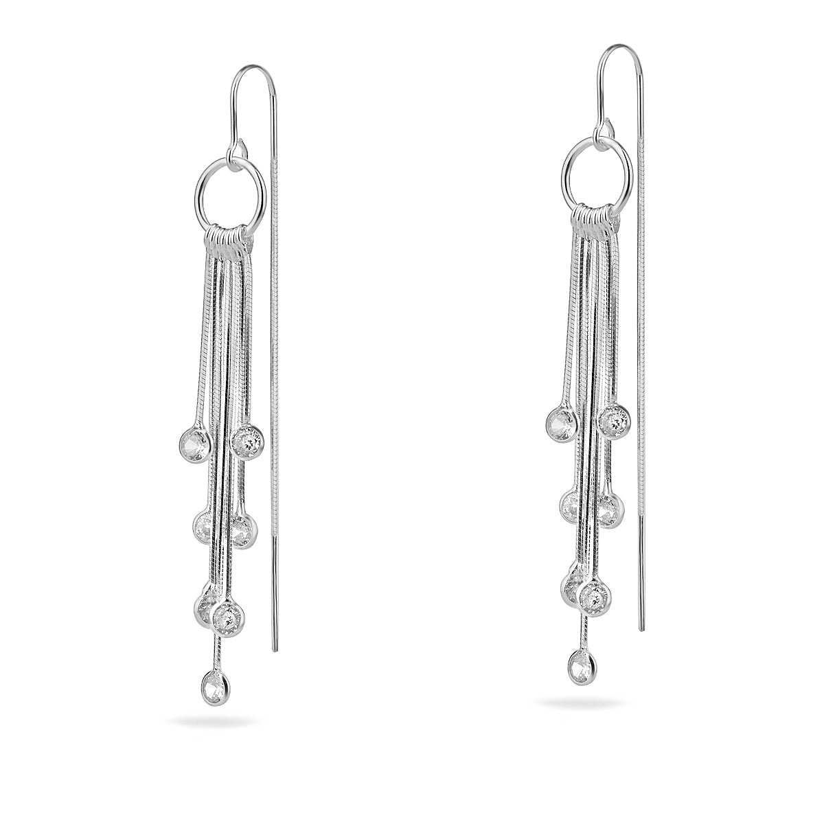 Sterling Silver 925 CZ Dangle Drop Threader Earrings "Lumina"