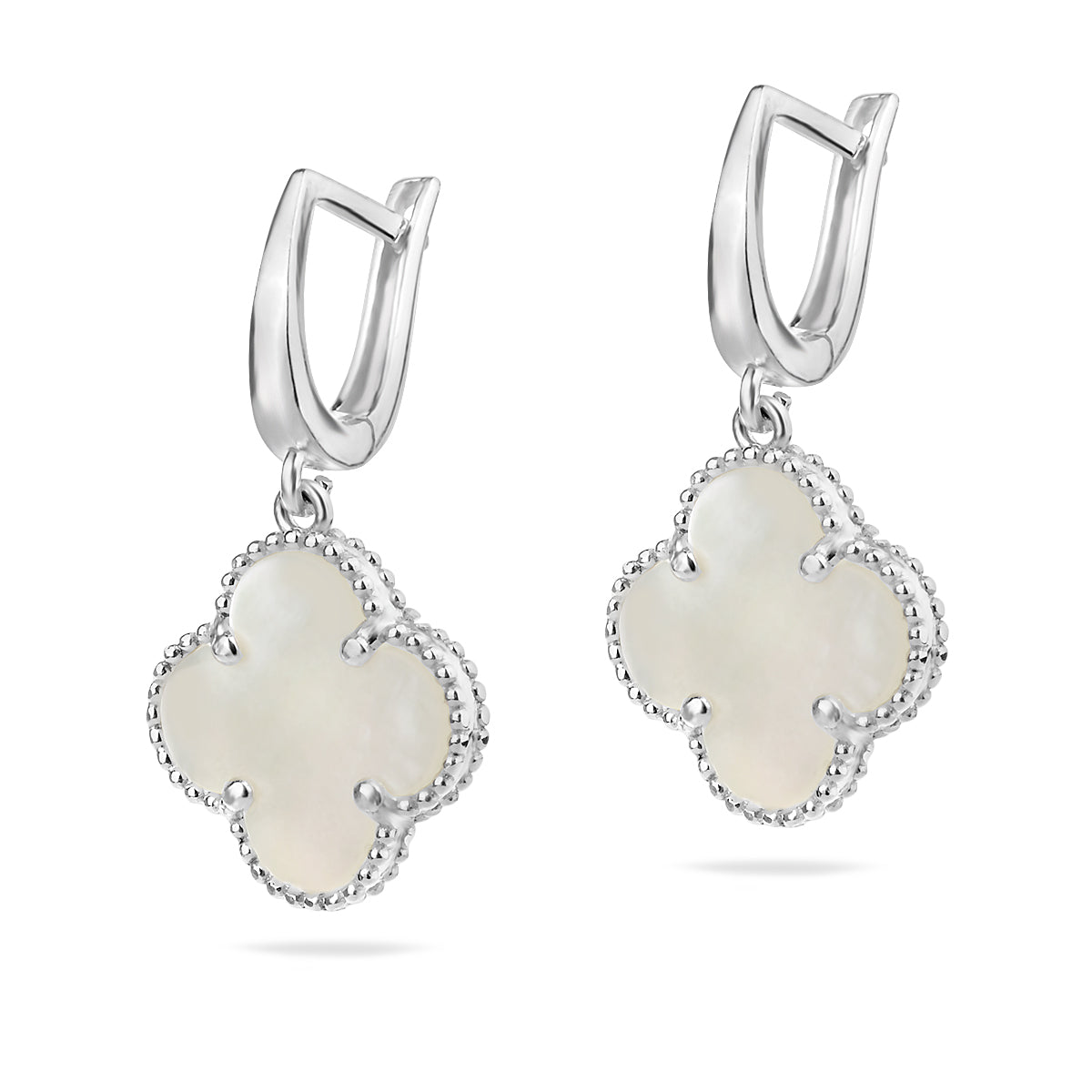 Sterling Silver 925 Mother of Pearl Clover Dangle Earrings “Luminous”
