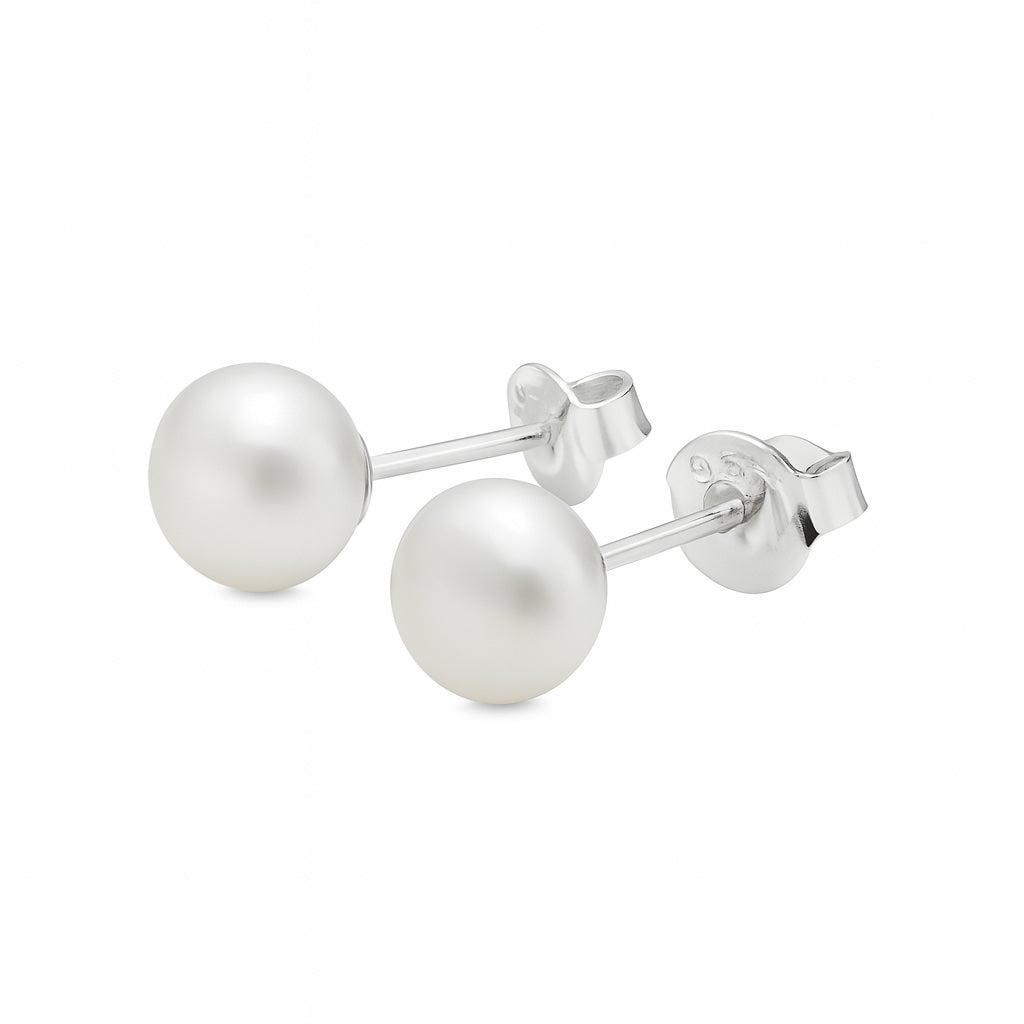 Sterling Silver 925 Pearl Stud 7mm Earrings "Luster"