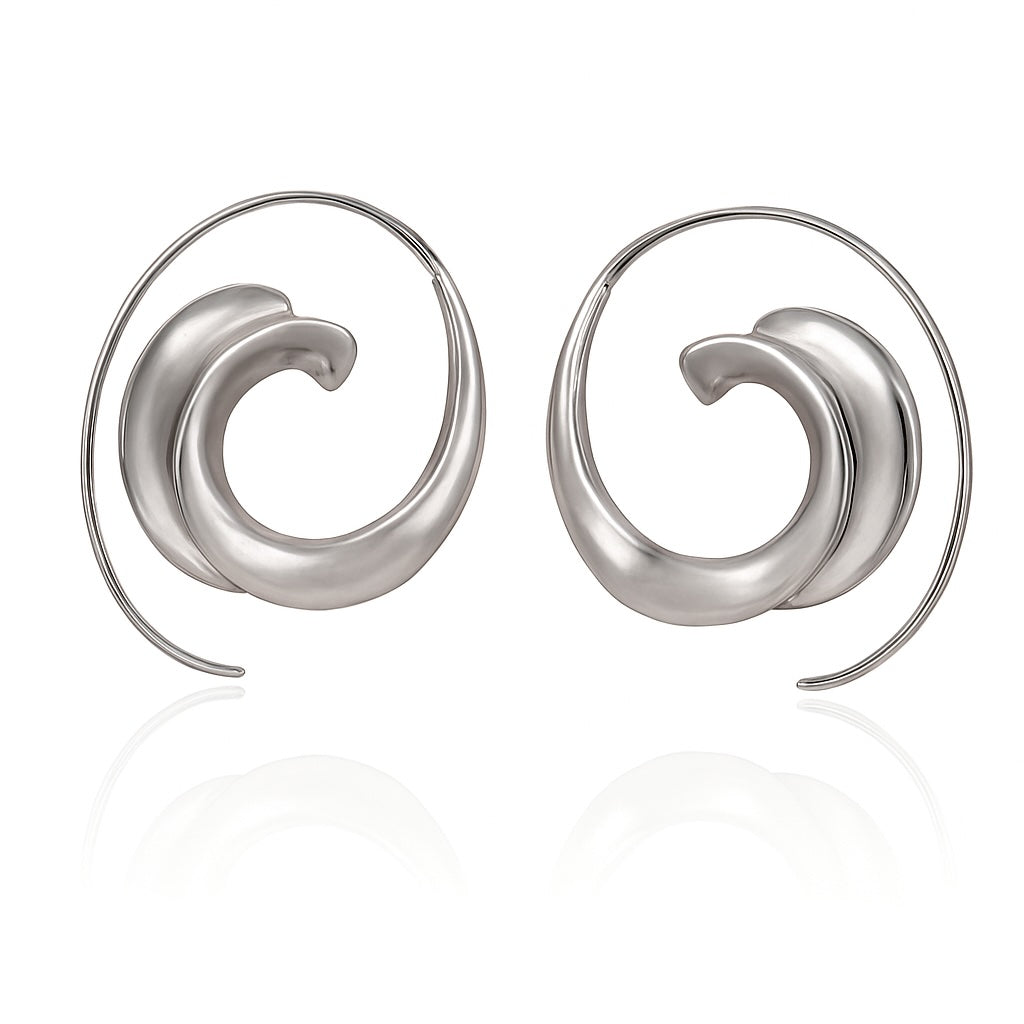 Sterling Silver 925 Spiral Swirl Hoop Earrings “Ocean Swirl”