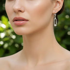 Sterling Silver 925 Rectangle CZ Drop Earrings "Linea"