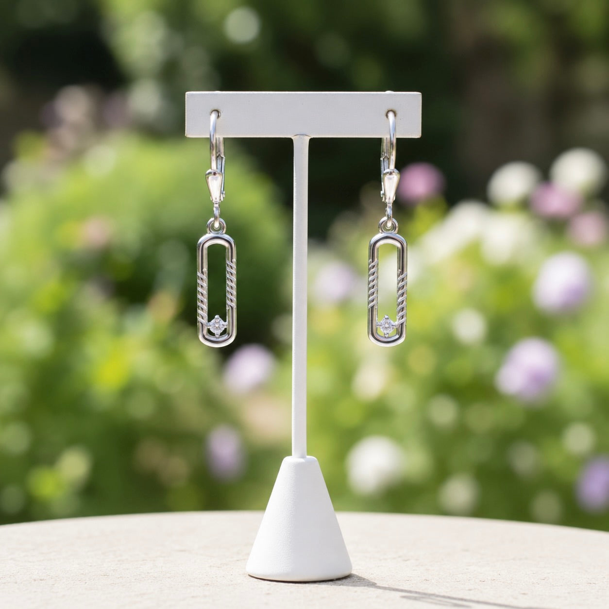 Sterling Silver 925 Rectangle CZ Drop Earrings "Linea"