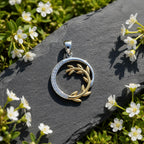 Sterling Silver 925 Yellow Gold Plated Olive Branch CZ Pendant "Olea"