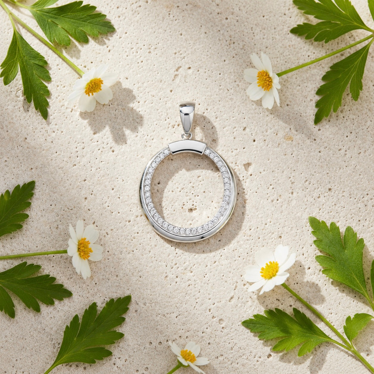 Sterling Silver 925 Open Circle CZ Pendant "Loran"
