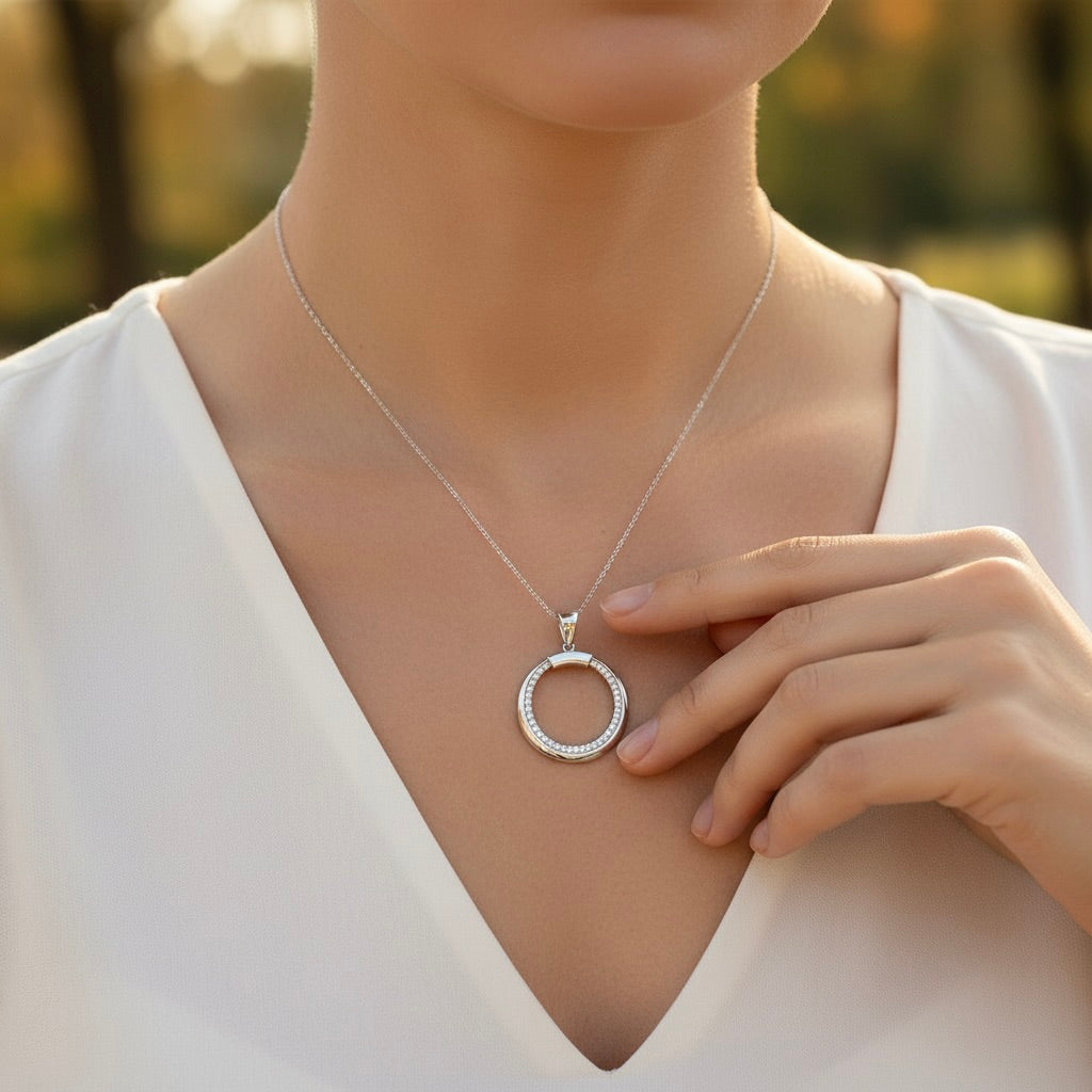 Sterling Silver 925 Open Circle CZ Pendant "Loran"