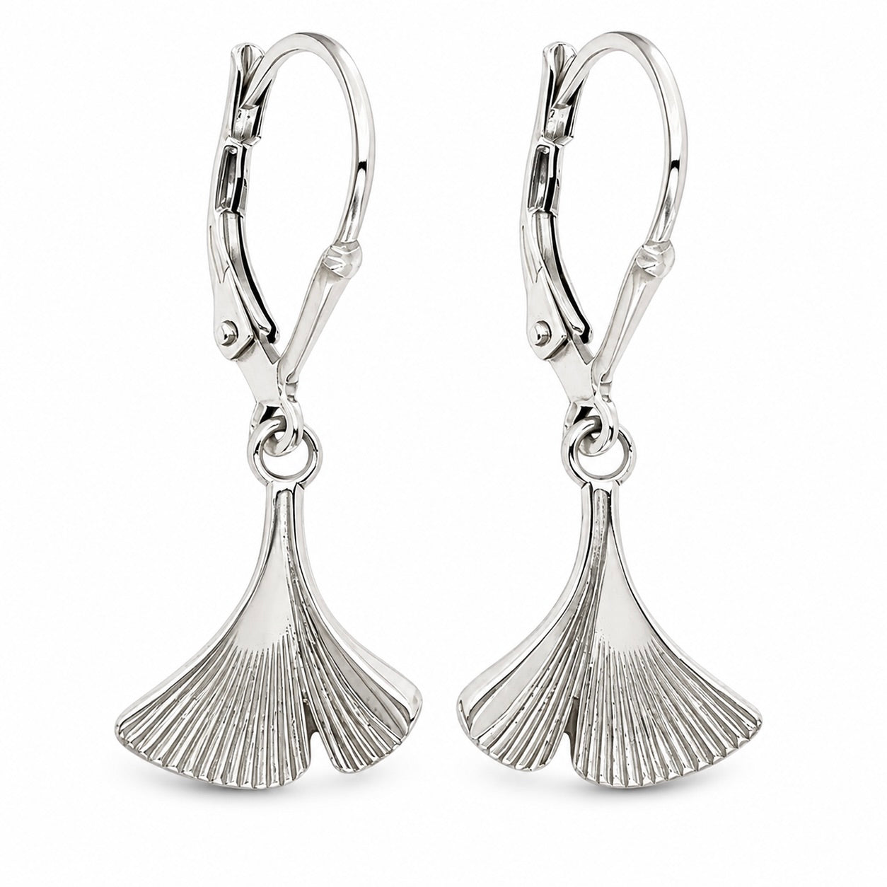 Sterling Silver 925 Fan Leaf Drop Earrings "Flabel"