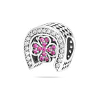 Sterling Silver 925 Horseshoe CZ Bracelet Bead Charm “Lucky Clover”