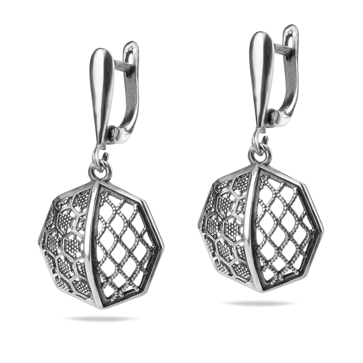 Sterling Silver 925 Openwork Octagon Dangle Earrings "Enigma"