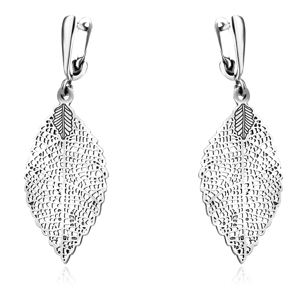 Sterling Silver 925 Leaf Dangle Earrings “Silver Nature”