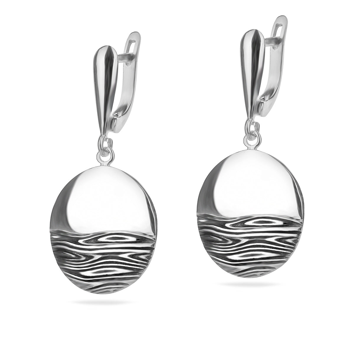 Sterling Silver 925 Round Drop Earrings “Ocean Waves”