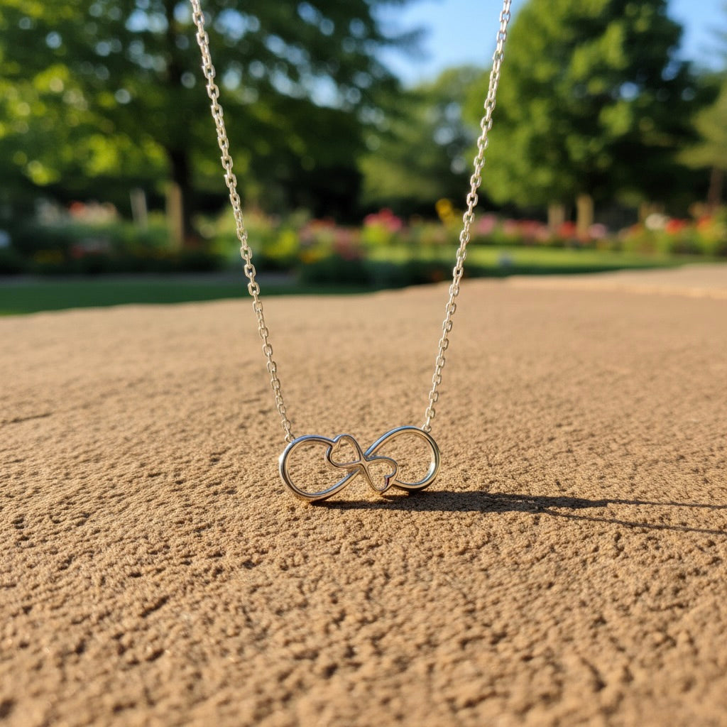 Sterling Silver 925 Double Infinity Heart Necklace Pendant "Aeterna"