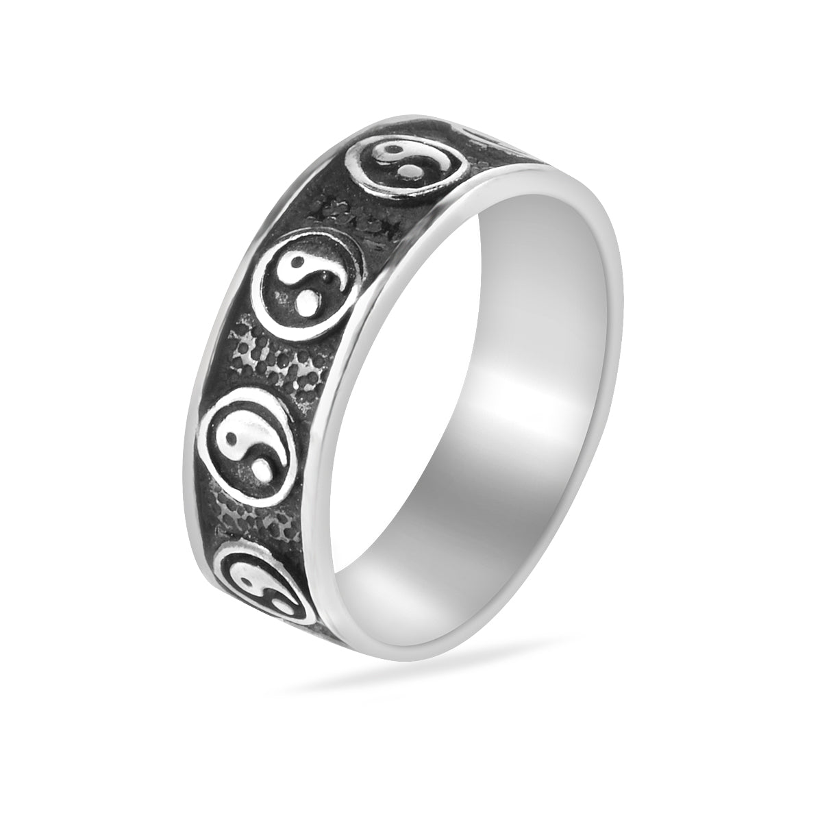 Sterling Silver 925 Yin Yang Band Ring "Black&White"