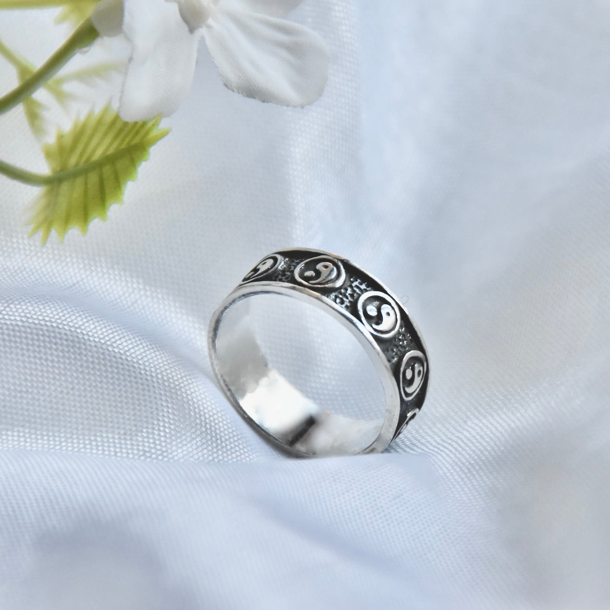 Sterling Silver 925 Yin Yang Band Ring "Black&White"