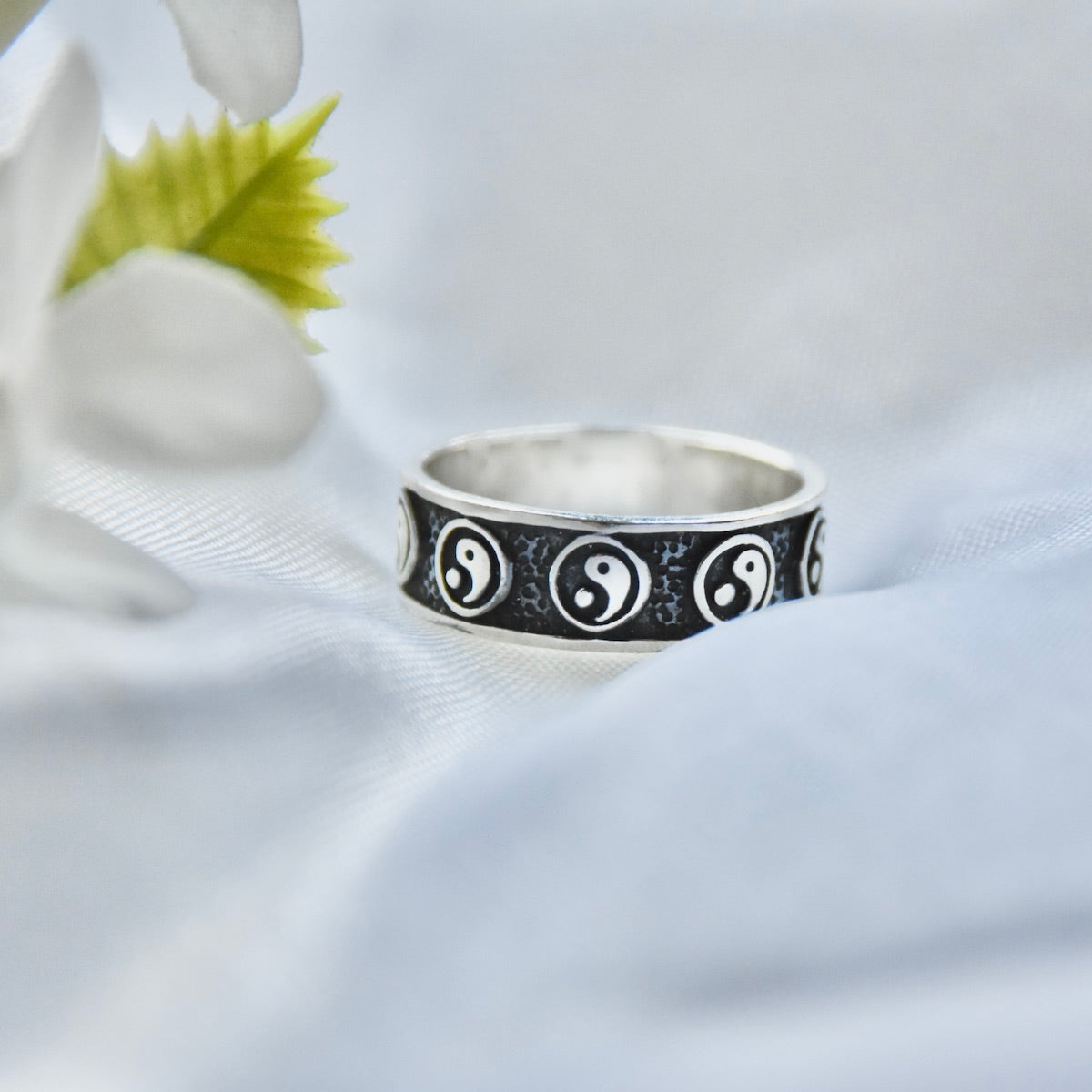 Sterling Silver 925 Yin Yang Band Ring "Black&White"