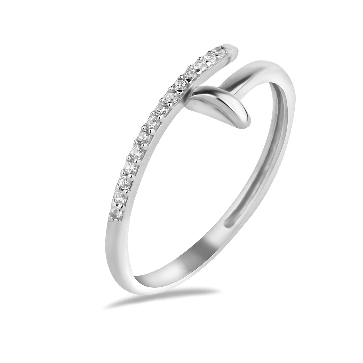 Sterling Silver 925 CZ Half Nail Adjustable Open Ring "L'ouvert"