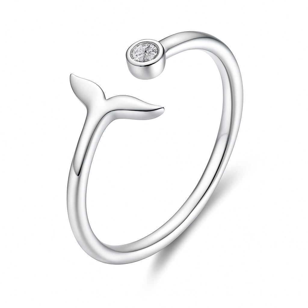 Sterling Silver 925 Mermaid Tail CZ Wrap Adjustable Ring "Marina"