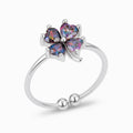 Sterling Silver 925 Four Leaf Clover Adjustable Ring "Mystic Topaz"