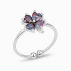 Sterling Silver 925 Four Leaf Clover Adjustable Ring "Mystic Topaz"