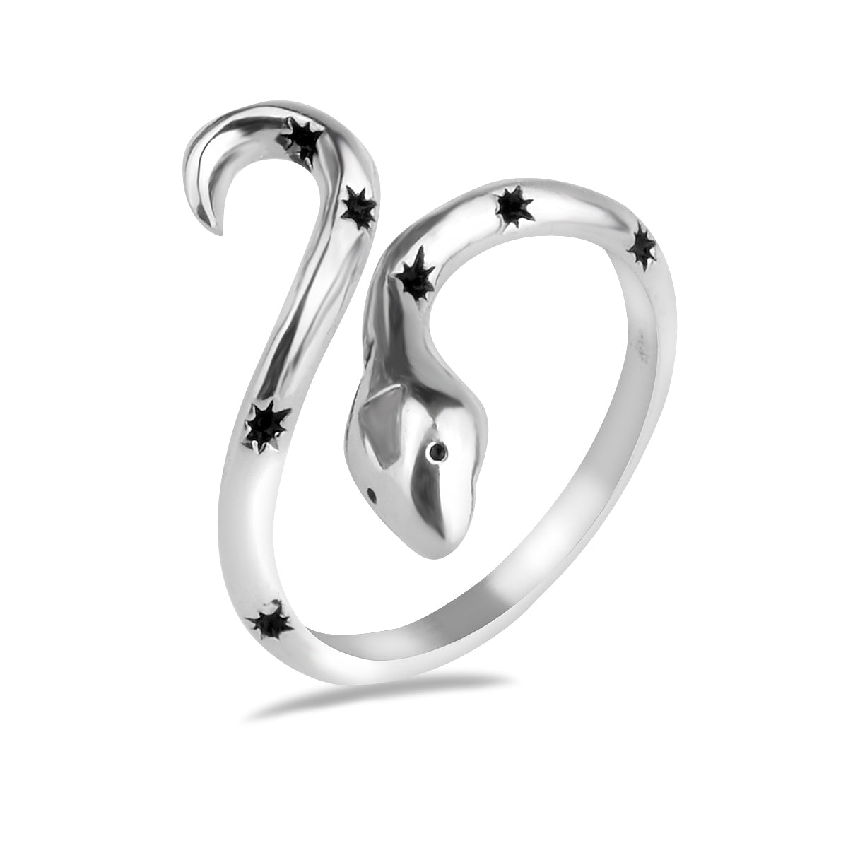 Sterling Silver 925 Star Snake CZ Ring "Cosmic Serpent"