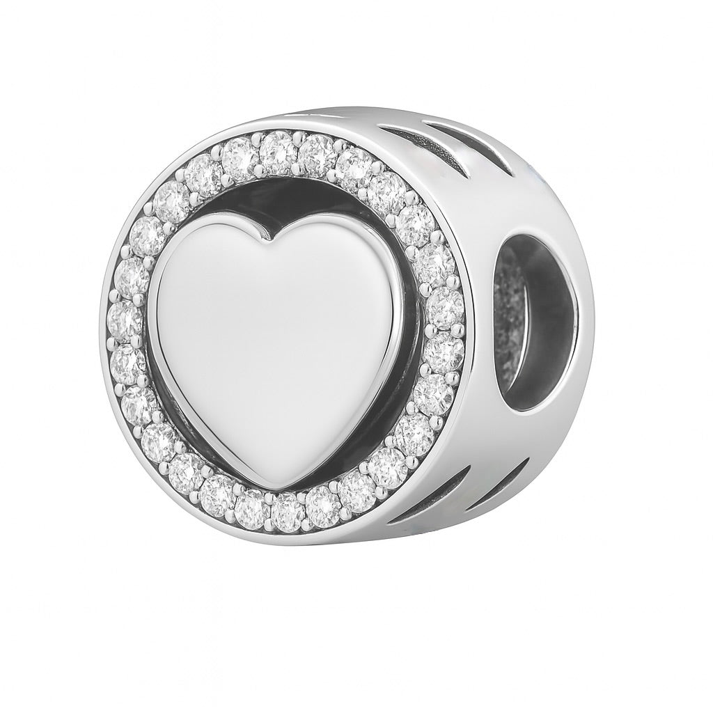 Sterling Silver 925 Sparkling Heart Bracelet Bead Charm “Pure Love”