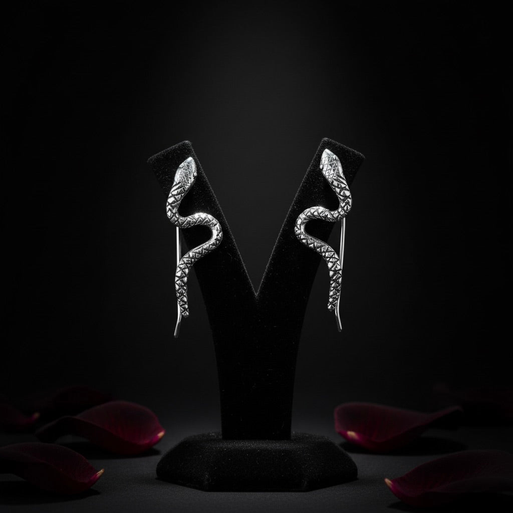 Sterling Silver 925 Snake Ear Climber Earrings "Viper II"