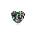Sterling Silver 925 Sparkling Heart Bracelet Bead Charm "Green Wave"
