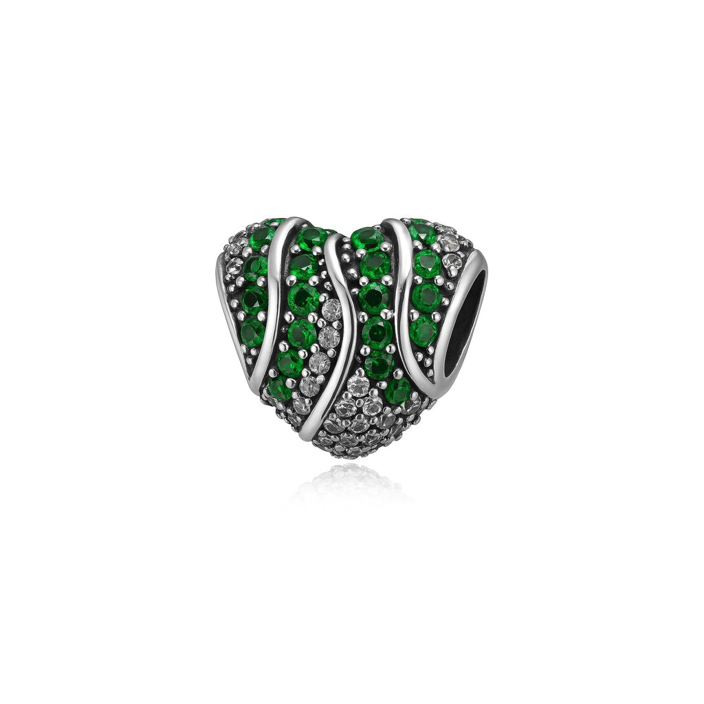 Sterling Silver 925 Sparkling Heart Bracelet Bead Charm "Green Wave"