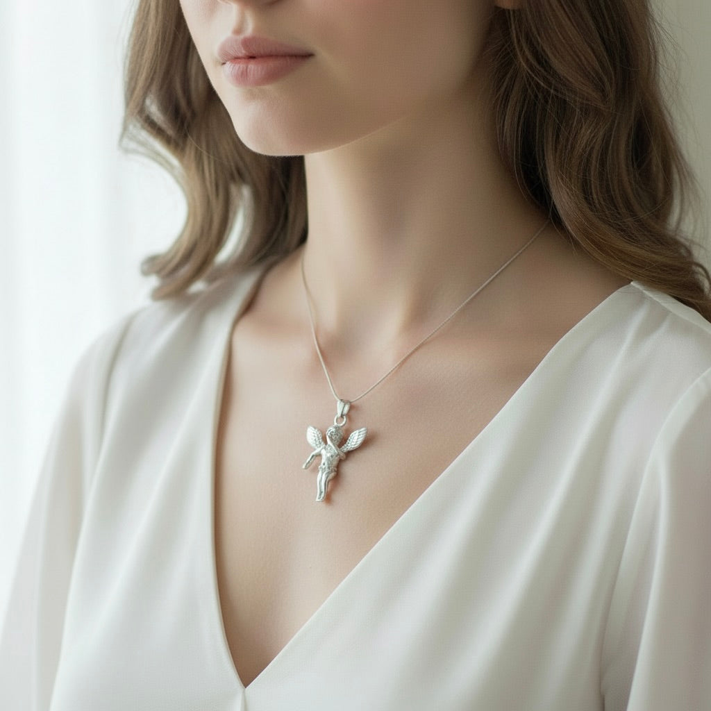 Sterling Silver 925 Guardian Angel Pendant "Blessed Light"
