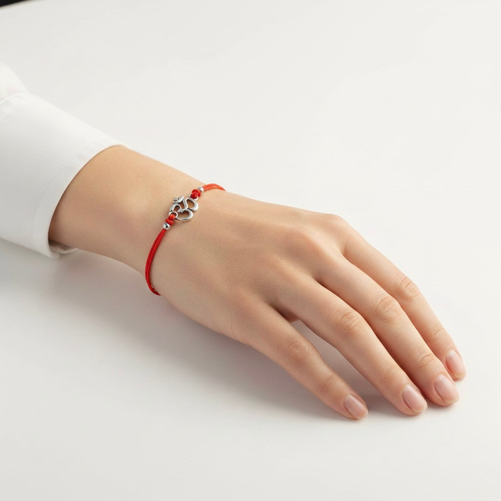 Red String Bracelet with Sterling Silver 925 Om Charm “Inner Sound”